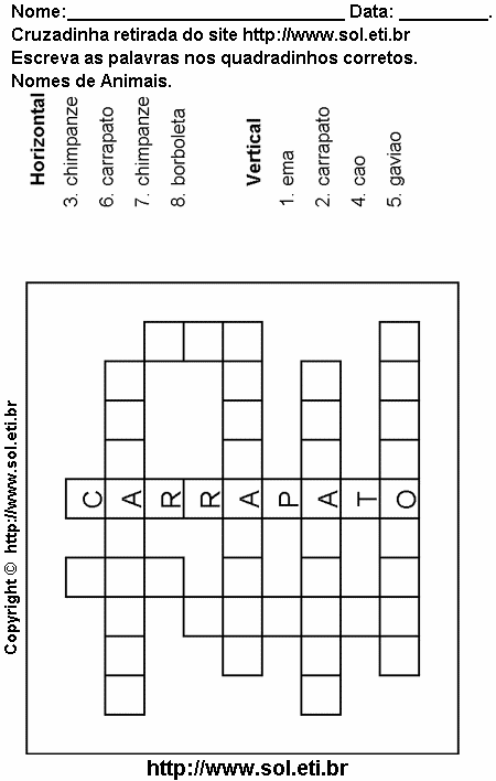 Cruzadinha Para Imprimir Com Nomes de Animais 17