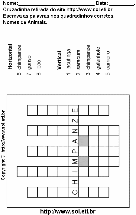 Cruzadinha Para Imprimir Com Nomes de Animais 18