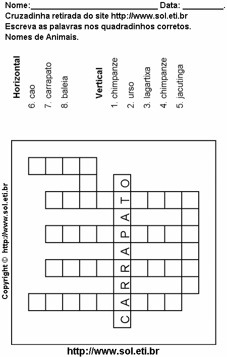 Cruzadinha Para Imprimir Com Nomes de Animais 19