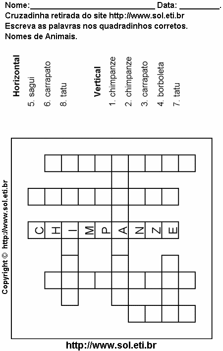 Cruzadinha Para Imprimir Com Nomes de Animais 20