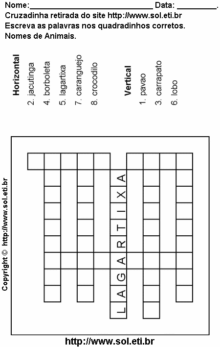 Cruzadinha Para Imprimir Com Nomes de Animais 21