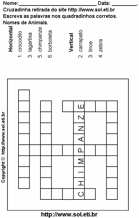 Cruzadinha Para Imprimir Com Nomes de Animais 22