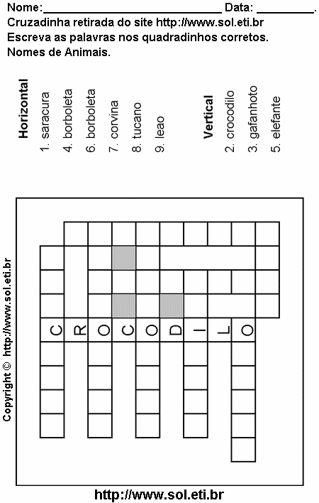 Cruzadinha Para Imprimir Com Nomes de Animais 24