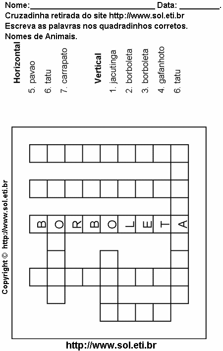 Cruzadinha Para Imprimir Com Nomes de Animais 3