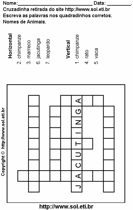 Cruzadinha Para Imprimir Com Nomes de Animais 4