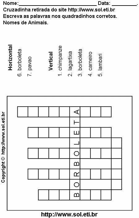 Cruzadinha Para Imprimir Com Nomes de Animais 5