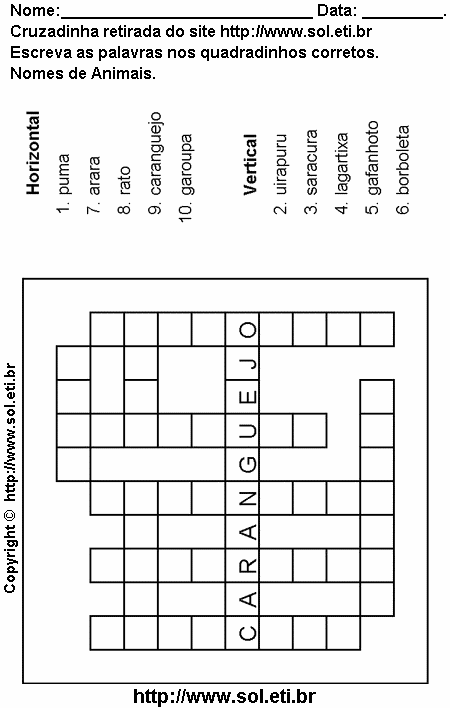 Cruzadinha Para Imprimir Com Nomes de Animais 7
