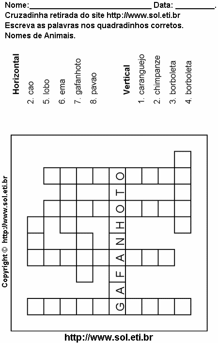 Cruzadinha Para Imprimir Com Nomes de Animais 8