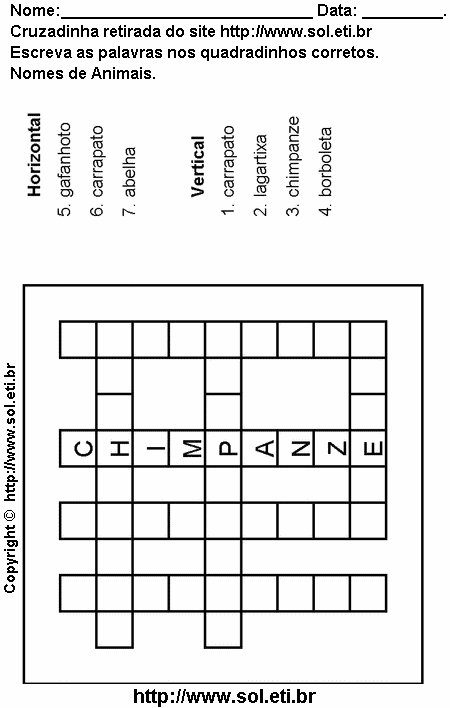Cruzadinha Para Imprimir Com Nomes de Animais 9