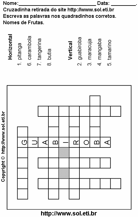 Cruzadinha Para Imprimir Com Nomes de Frutas 1