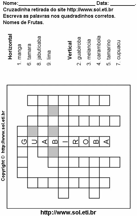 Cruzadinha Para Imprimir Com Nomes de Frutas 10