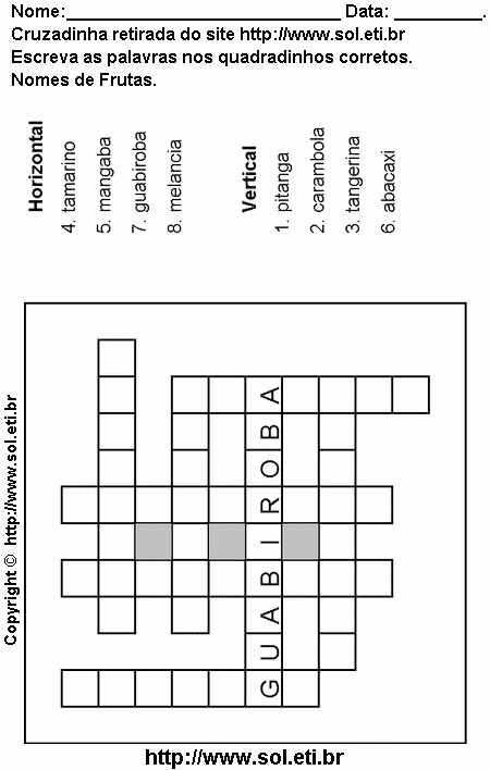 Cruzadinha Para Imprimir Com Nomes de Frutas 11