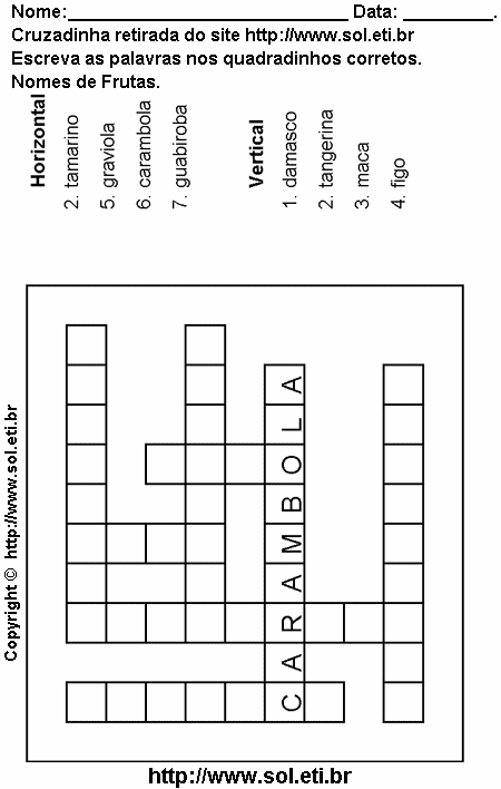 Cruzadinha Para Imprimir Com Nomes de Frutas 12