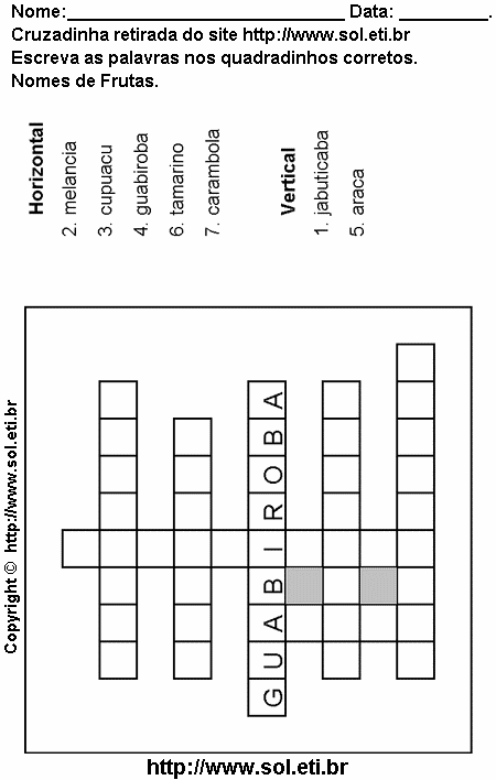 Cruzadinha Para Imprimir Com Nomes de Frutas 13