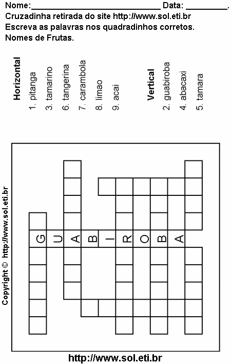 Cruzadinha Para Imprimir Com Nomes de Frutas 15