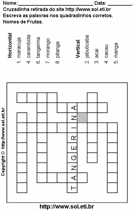 Cruzadinha Para Imprimir Com Nomes de Frutas 16