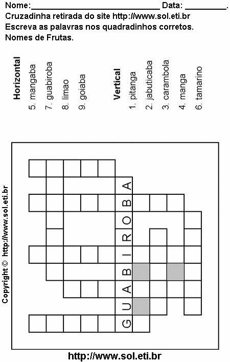 Cruzadinha Para Imprimir Com Nomes de Frutas 17