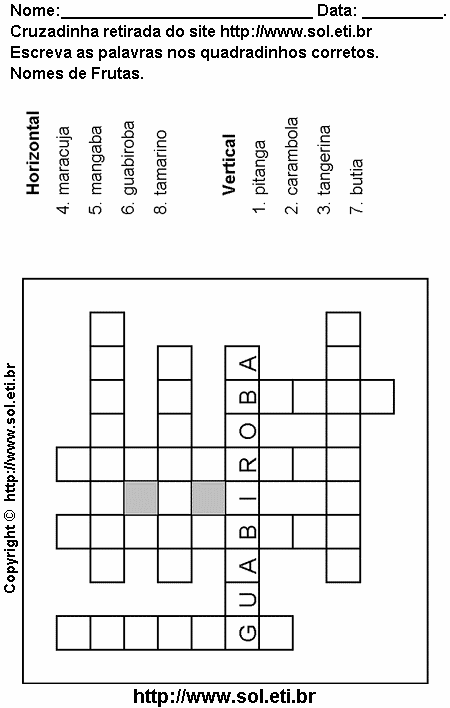Cruzadinha Para Imprimir Com Nomes de Frutas 18