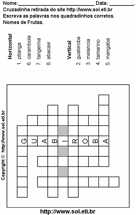 Cruzadinha Para Imprimir Com Nomes de Frutas 2