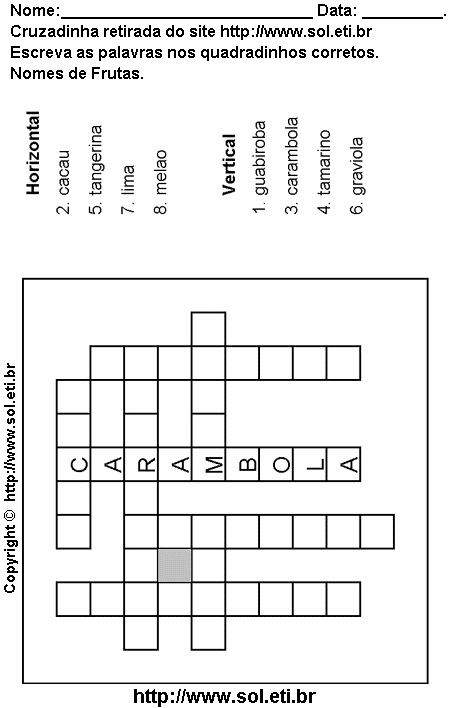 Cruzadinha Para Imprimir Com Nomes de Frutas 20