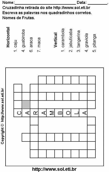 Cruzadinha Para Imprimir Com Nomes de Frutas 21