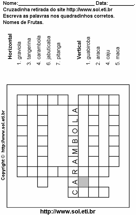Cruzadinha Para Imprimir Com Nomes de Frutas 22