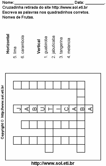 Cruzadinha Para Imprimir Com Nomes de Frutas 23