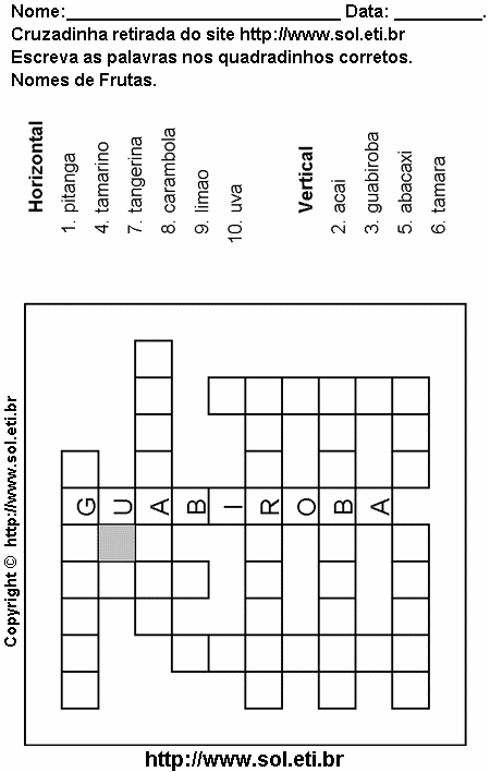 Cruzadinha Para Imprimir Com Nomes de Frutas 24