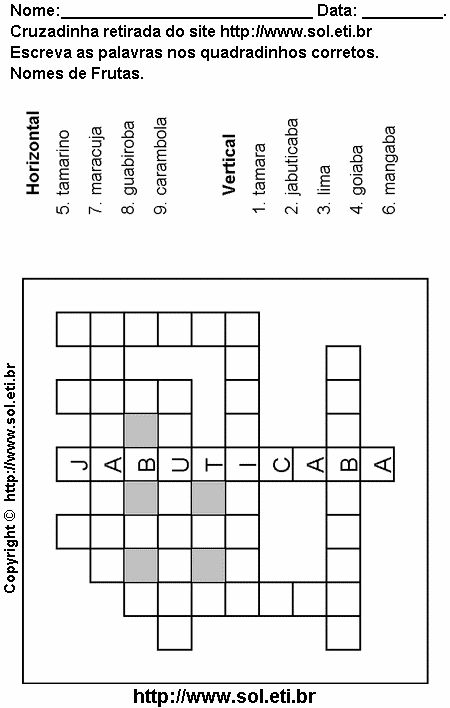 Cruzadinha Para Imprimir Com Nomes de Frutas 3