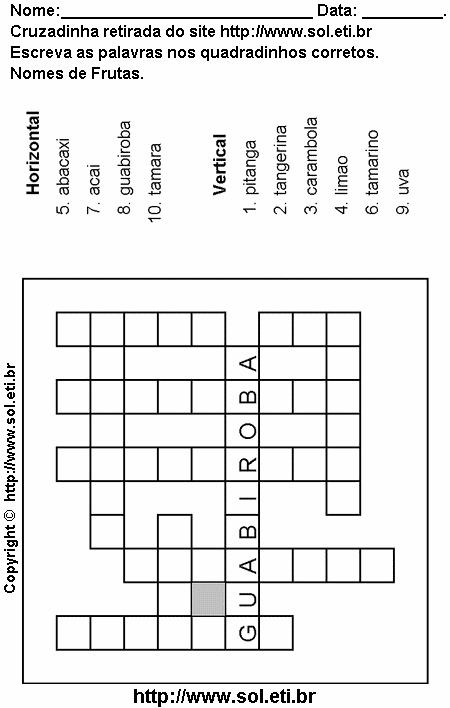 Cruzadinha Para Imprimir Com Nomes de Frutas 4