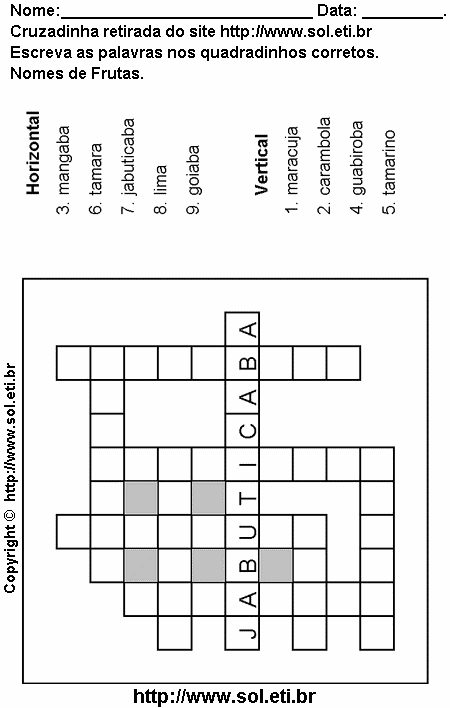 Cruzadinha Para Imprimir Com Nomes de Frutas 5