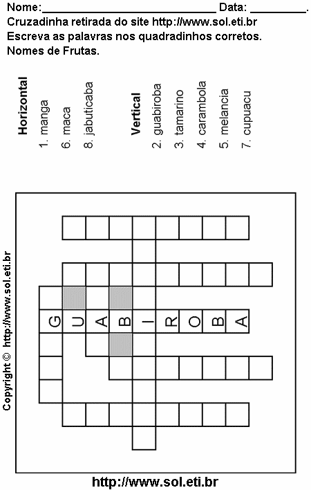 Cruzadinha Para Imprimir Com Nomes de Frutas 6