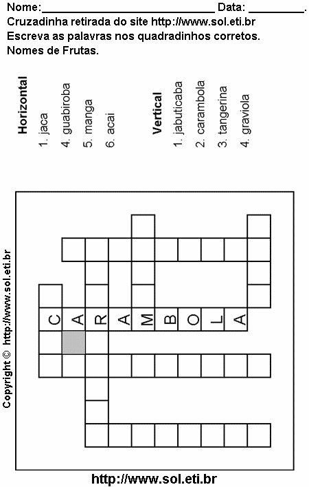 Cruzadinha Para Imprimir Com Nomes de Frutas 7