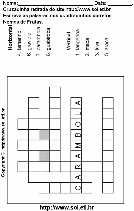 Cruzadinha Para Imprimir Com Nomes de Frutas 8