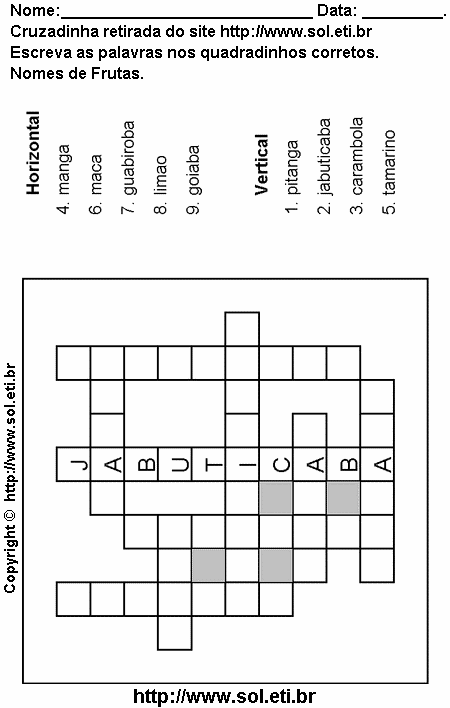 Cruzadinha Para Imprimir Com Nomes de Frutas 9