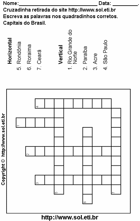 Cruzadinha Para Imprimir Com Capitais do Brasil 10