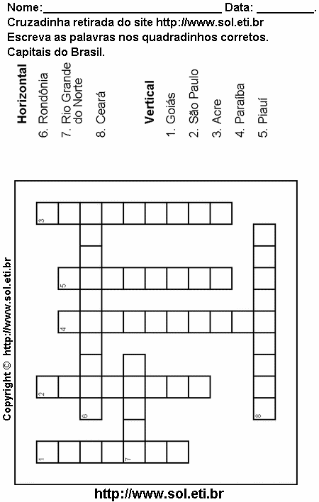 Cruzadinha Para Imprimir Com Capitais dos Estados do Brasil 11