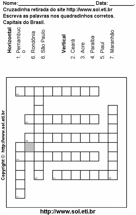 Cruzadinha Para Imprimir Com Capitais Brasileiras 12