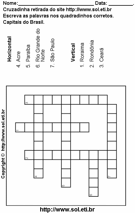 Cruzadinha Para Imprimir Com Capitais dos Estados do Brasil 14