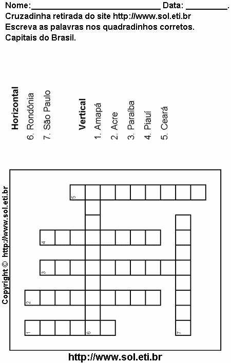 Cruzadinha Para Imprimir Com Capitais Brasileiras 15