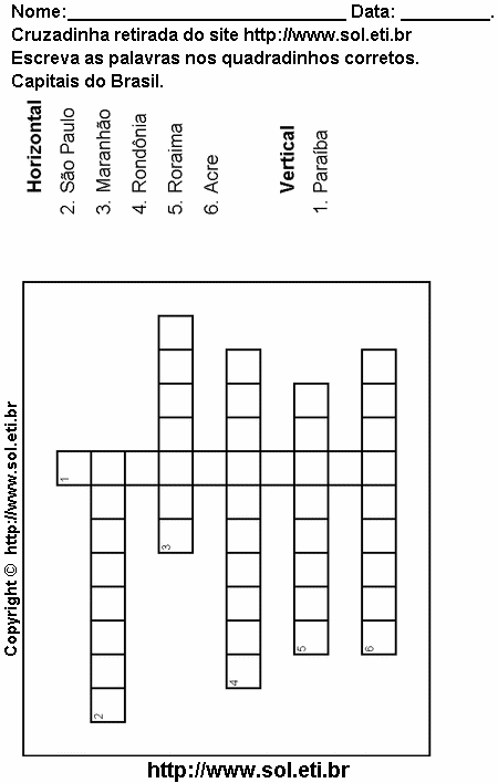 Cruzadinha Para Imprimir Com Capitais do Brasil 16