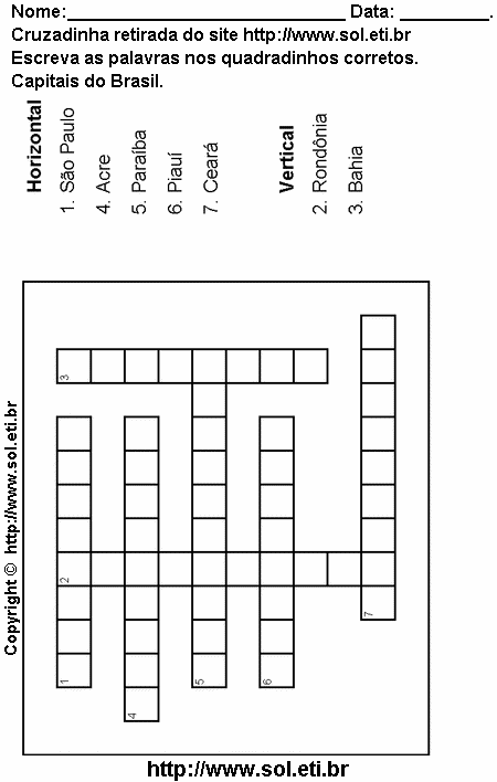 Cruzadinha Para Imprimir Com Capitais do Brasil 19