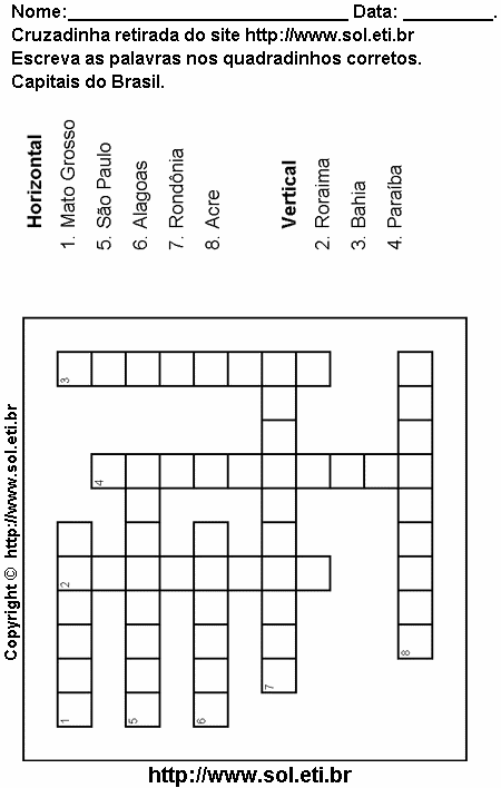 Cruzadinha Para Imprimir Com Capitais dos Estados do Brasil 20