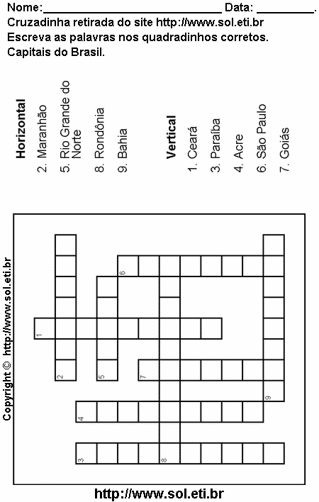 Cruzadinha Para Imprimir Com Capitais Brasileiras 21