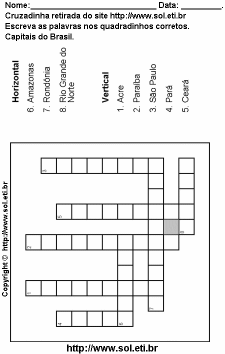 Cruzadinha Para Imprimir Com Capitais dos Estados do Brasil 23