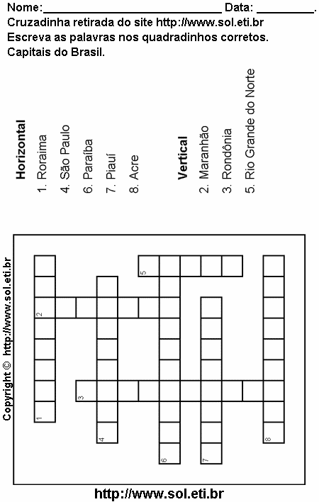 Cruzadinha Para Imprimir Com Capitais Brasileiras 24