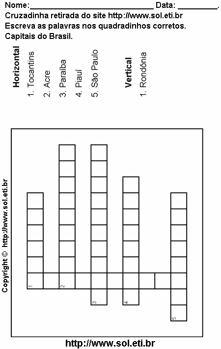 Cruzadinha Para Imprimir Com Capitais do Brasil 25
