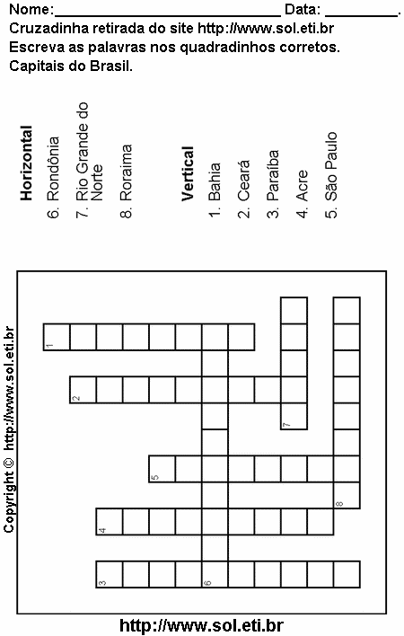 Cruzadinha Para Imprimir Com Capitais Brasileiras 3