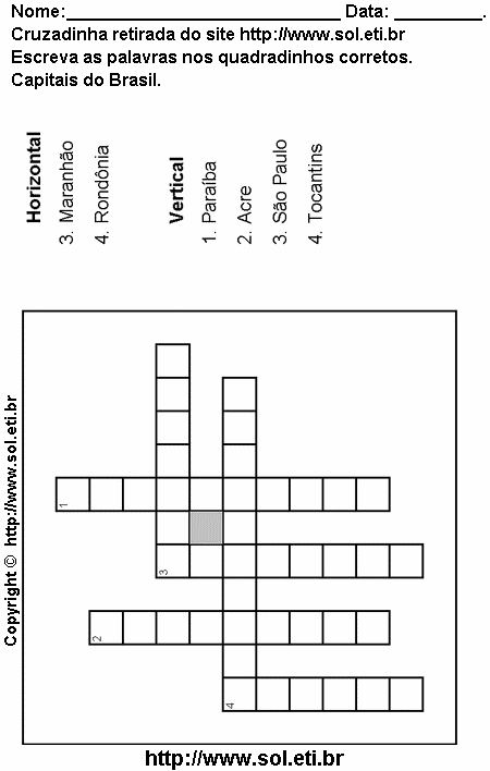 Cruzadinha Para Imprimir Com Capitais do Brasil 4