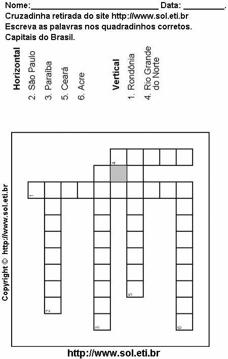 Cruzadinha Para Imprimir Com Capitais dos Estados do Brasil 5